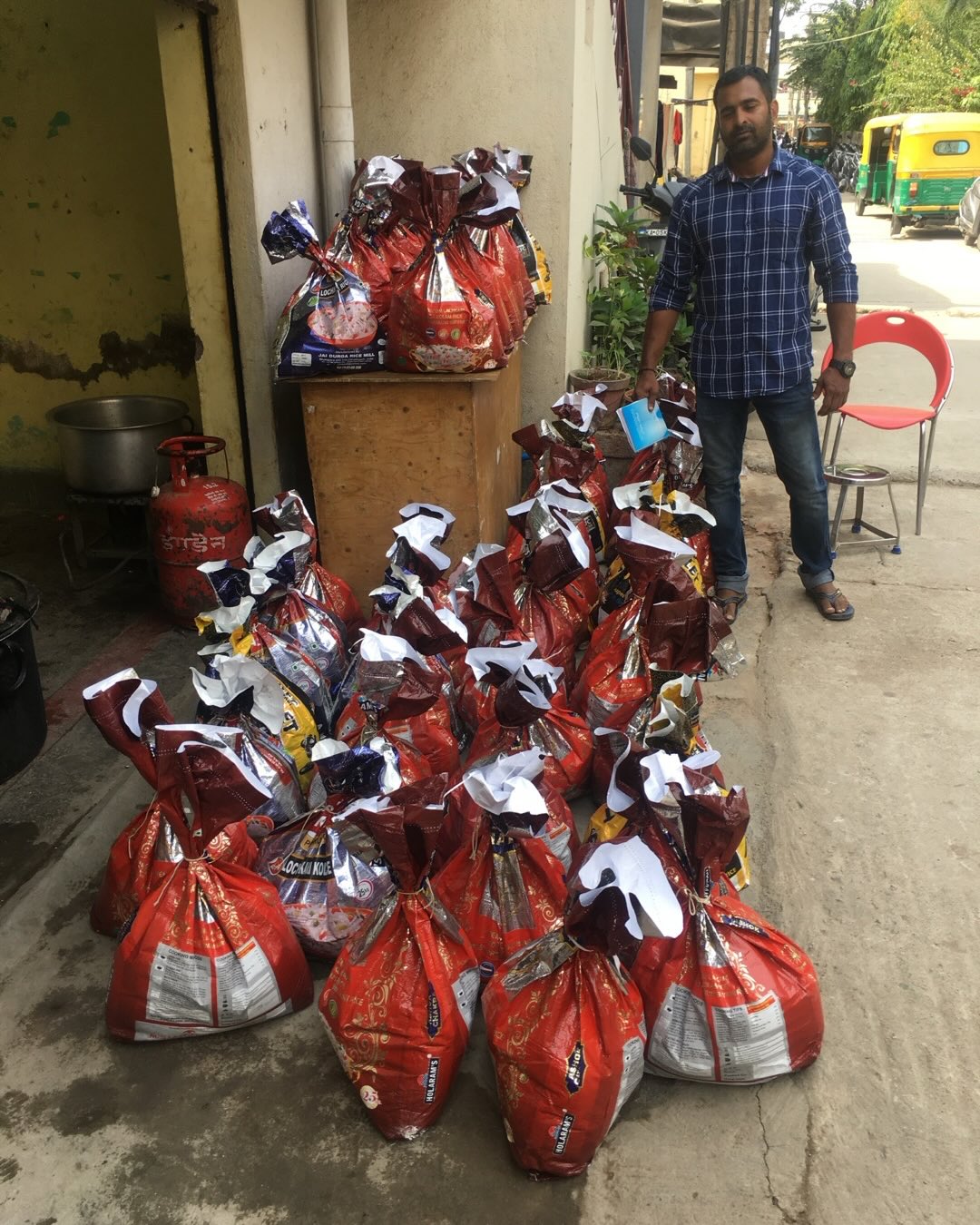 Volunteers preparing supplies for distribution